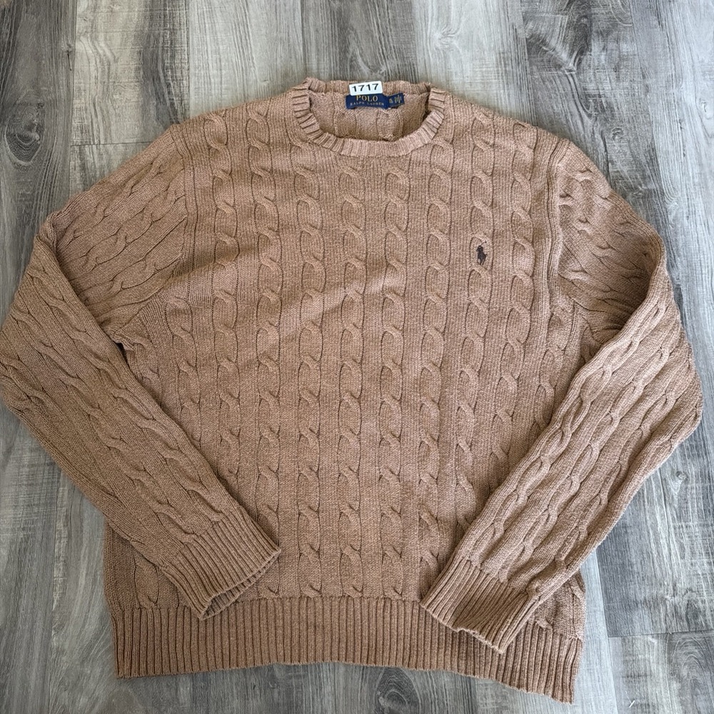 Polo Ralph Lauren Men's Cotton Cable Knit Crew Neck Sweater Brown Pony Size XL